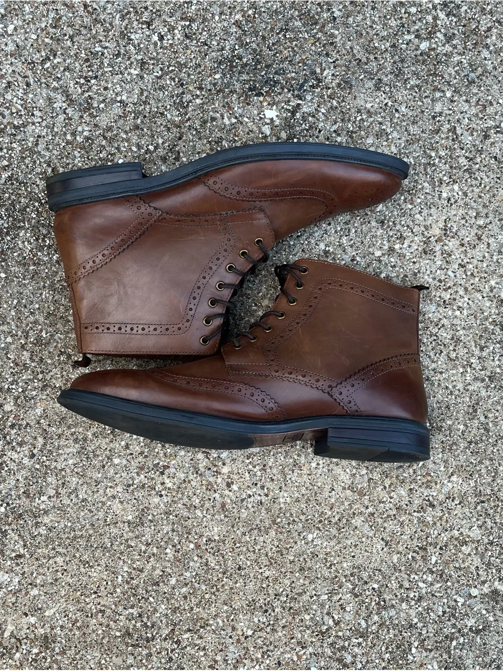 Stafford Mens Deacon Wingtip Cognac Brown Leather Lace Up Boots Size 12M